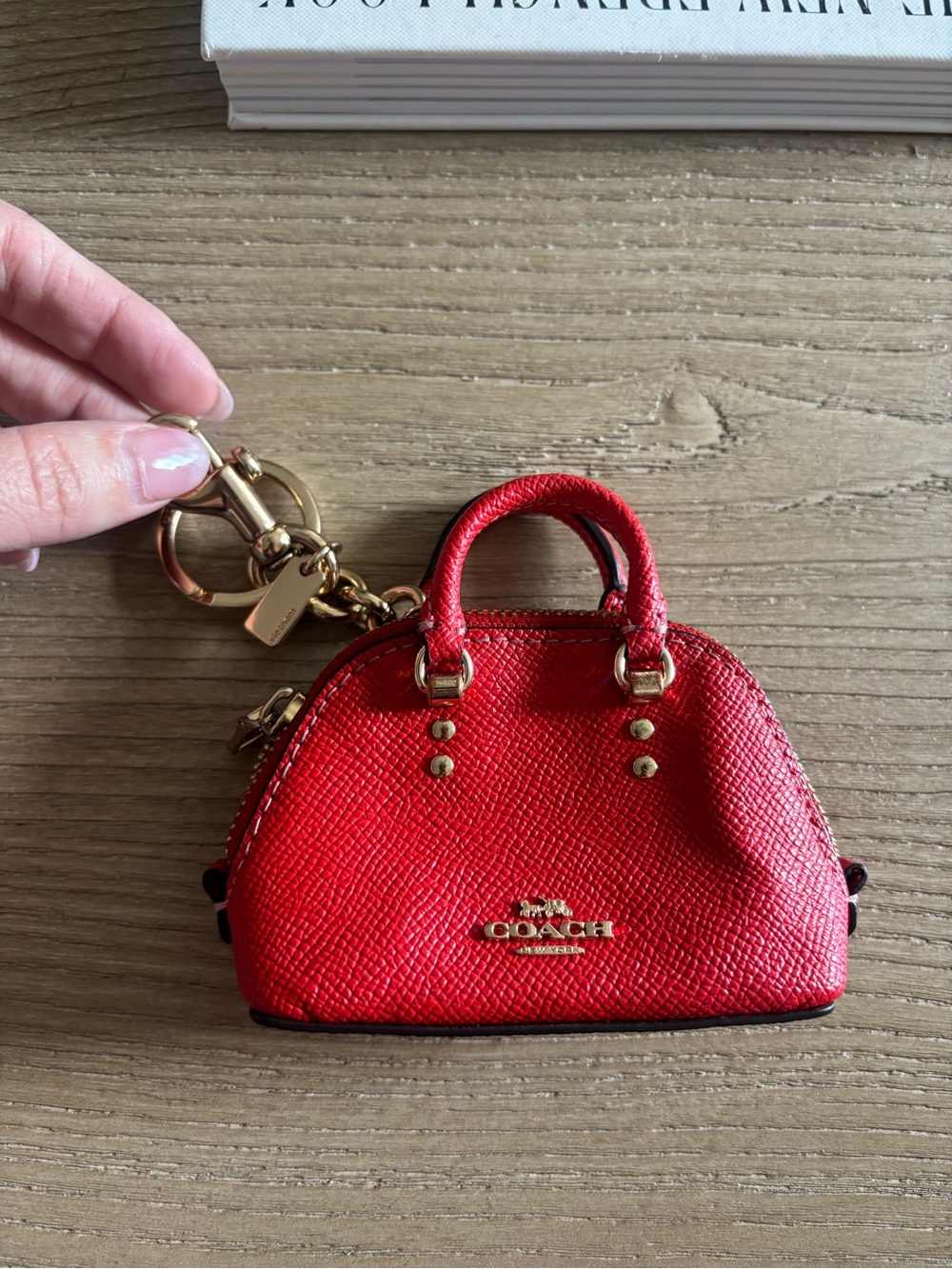 COACH Red Mini Dome Leather Bag Charm with Gold Hardware